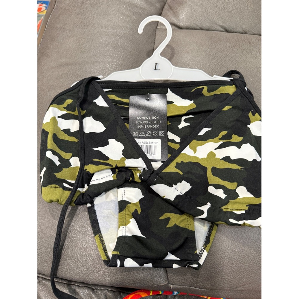 New Camouflage Triangle Bikini Set Green Black‎ White Camo Swimsuit BKN-107 L